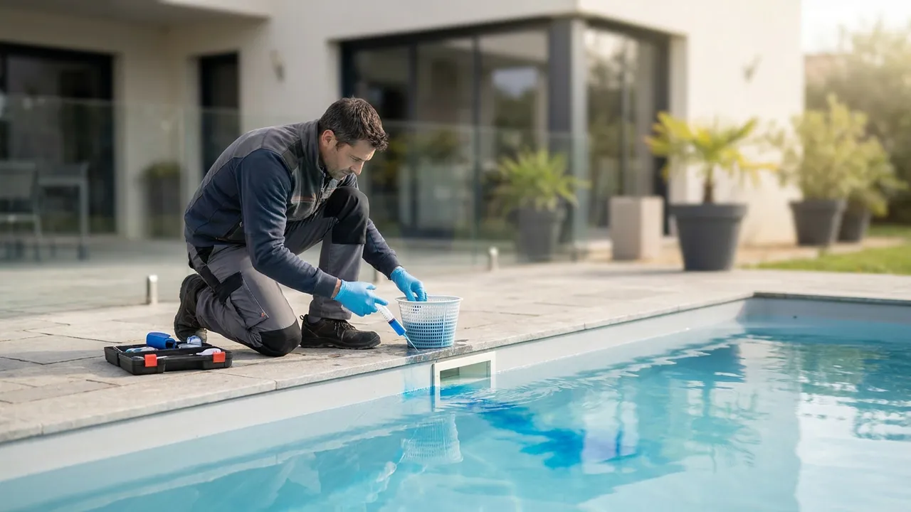 Contrôle du niveau d'eau d'une piscine privée dans un jardin de Boulogne-Billancourt